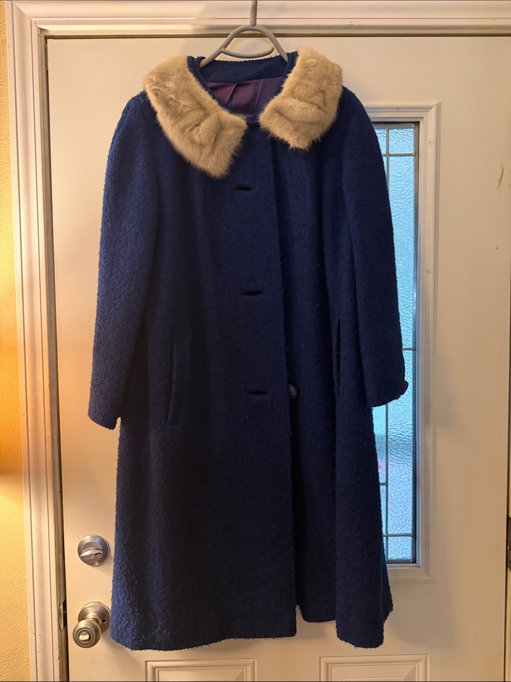 Vintage Navy Coat with Fur Collar